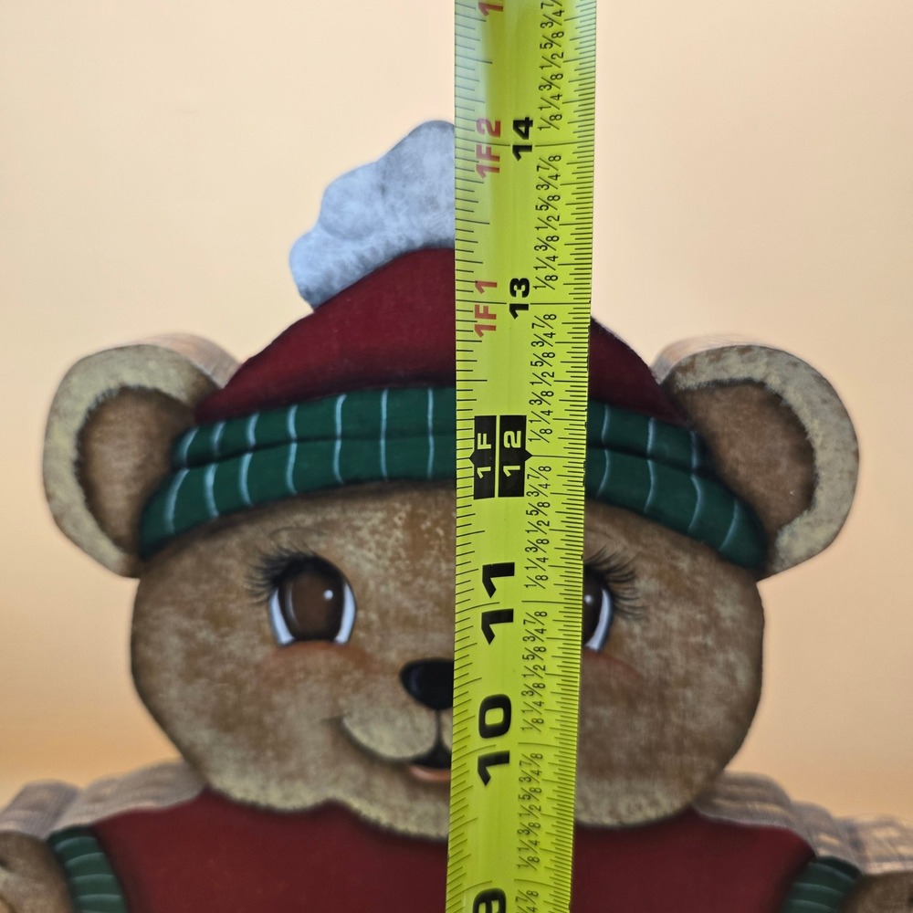 Vintage Christmas Wooden Teddy Bear Towel Holder Hand Painted Folk Art Holiday - Picture 10 of 16